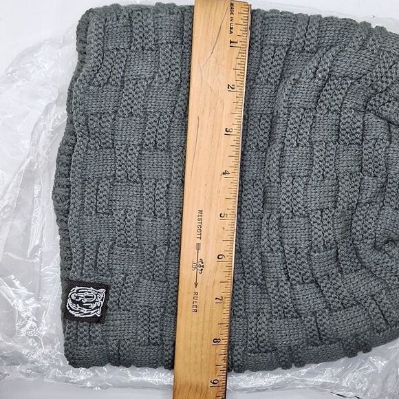 Gray knit slouchy beanie hat Thick soft fur lining unisex cap - Picture 5 of 5